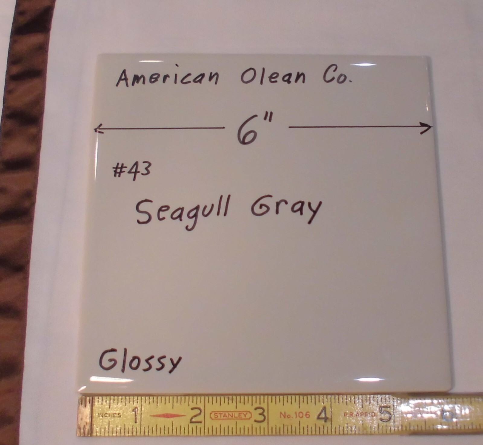 1 pc. Seagull Gray: 6″ X 6″ Glossy Ceramic Tile by American Olean Co. New Stock