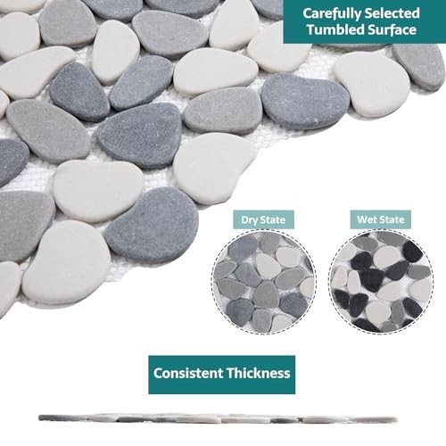 Grey Pebble Mosaic Tile for Shower Floor & Kitchen Backsplash – 5 Sheets