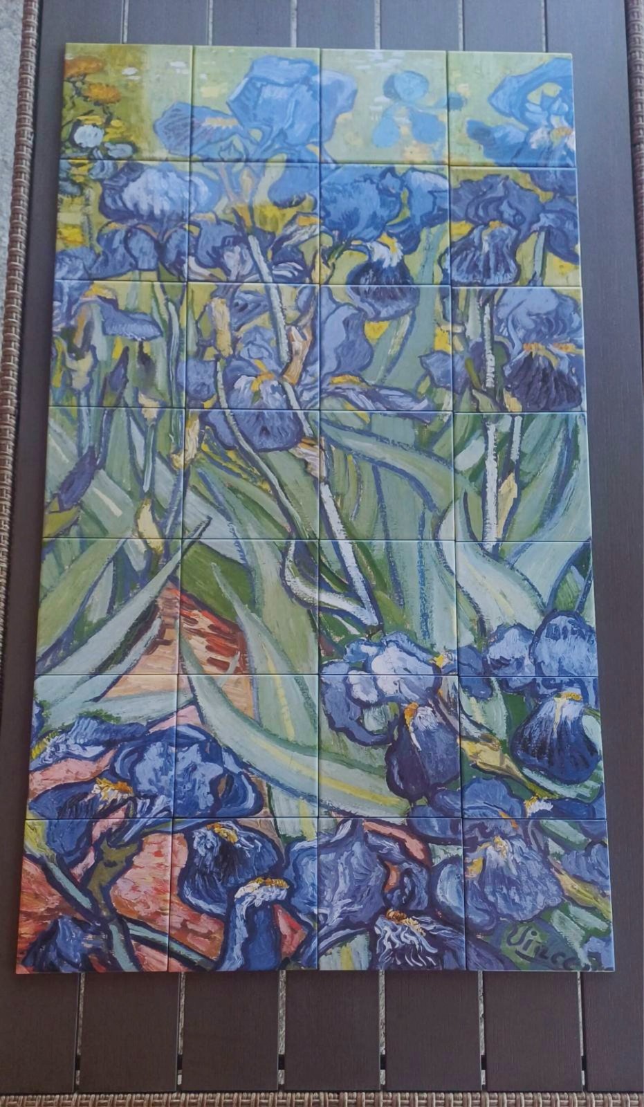 Irises by van Gogh on a tiles mosaic, Irises tile backsplash, floral tile art