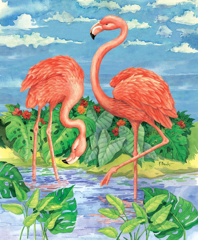 Ceramic Backsplash Tile Mural Waterfowl Bird – Bamboo Flamingo with Sky