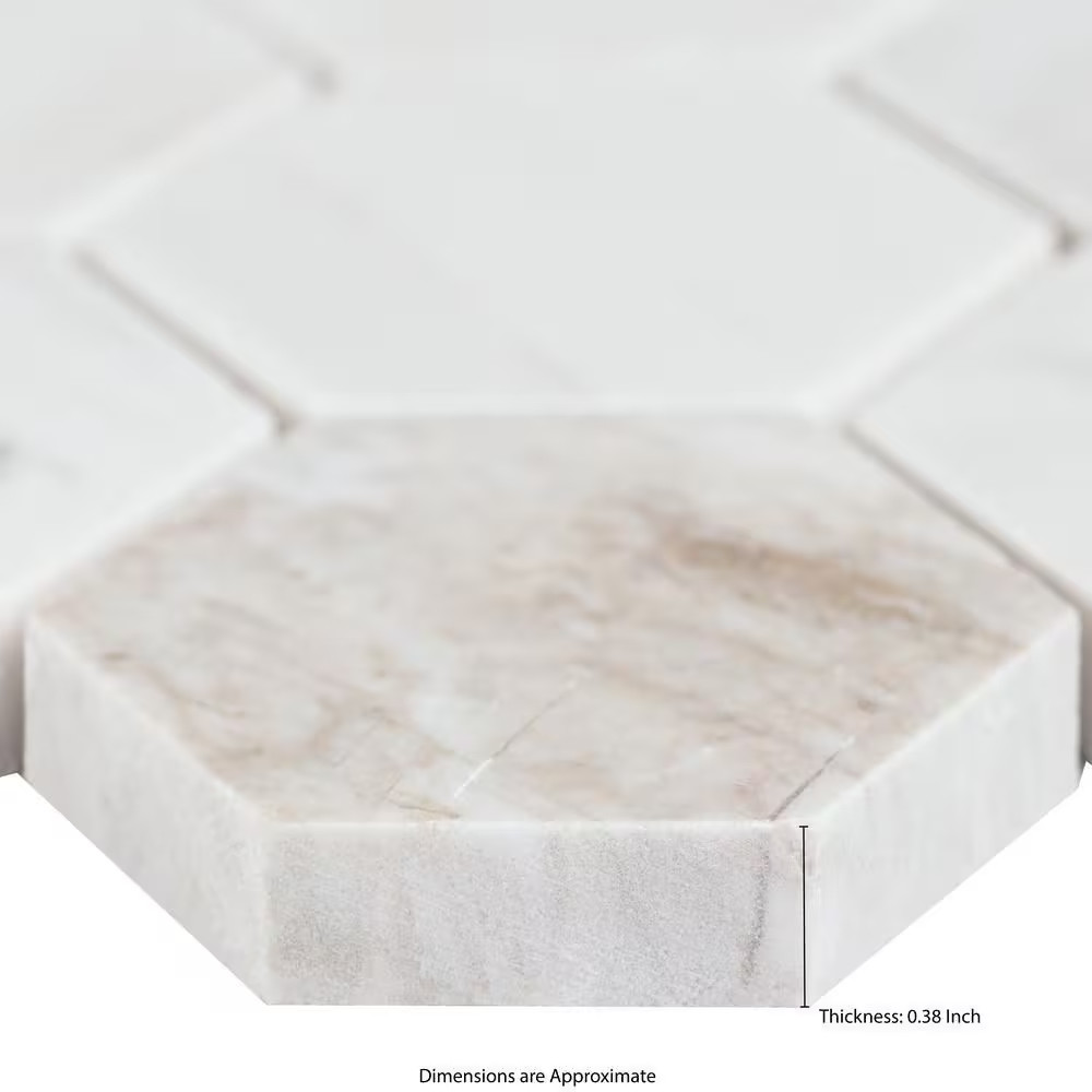 Angora 2 In. Hex 12 In. X 12 In. X 0.38 In. Polished Marble Mesh Mounted Mosaic