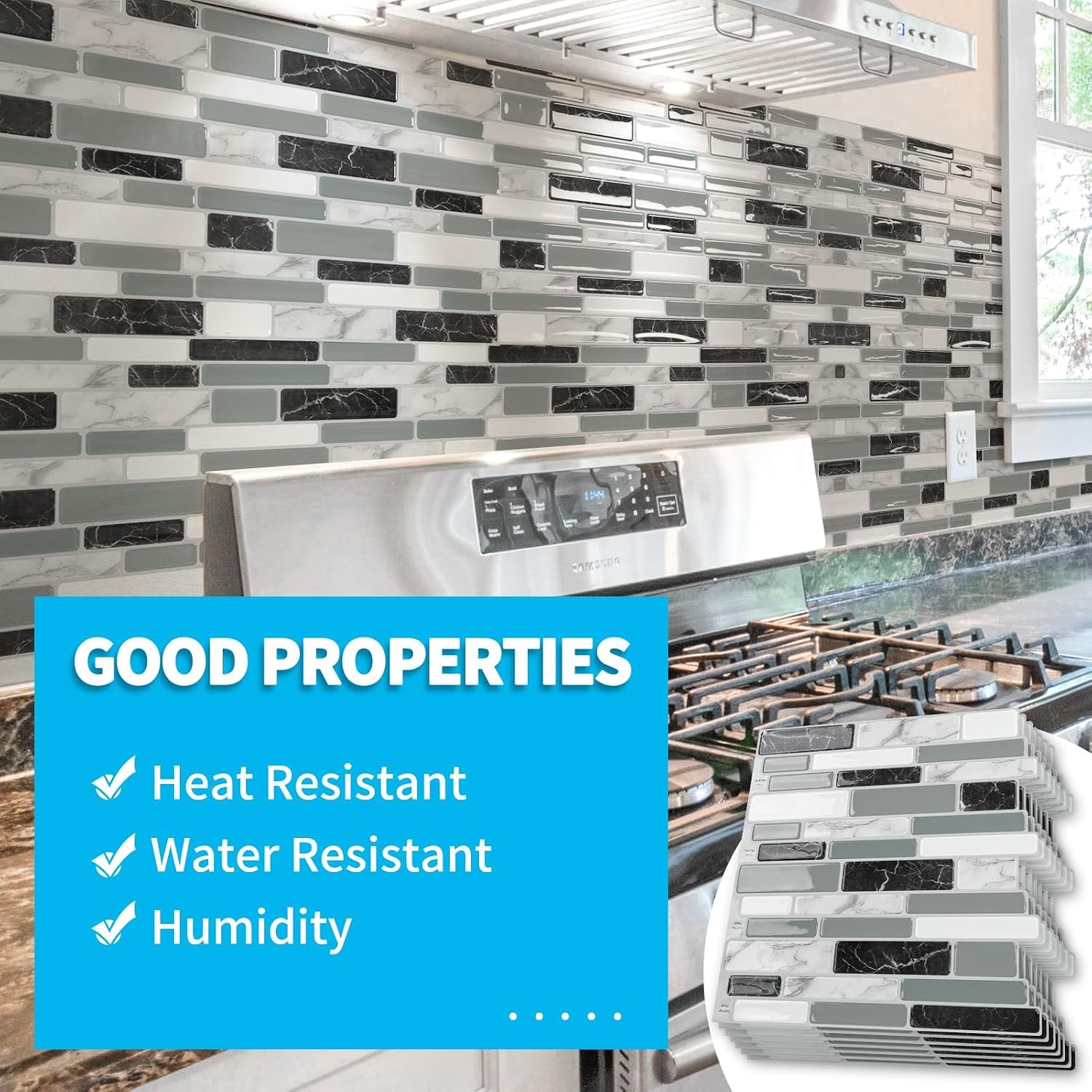 Art3d 20-Sheet Peel and Stick Kitchen Backsplash Tiles, 12″x12″ Self-Adhesive Ma