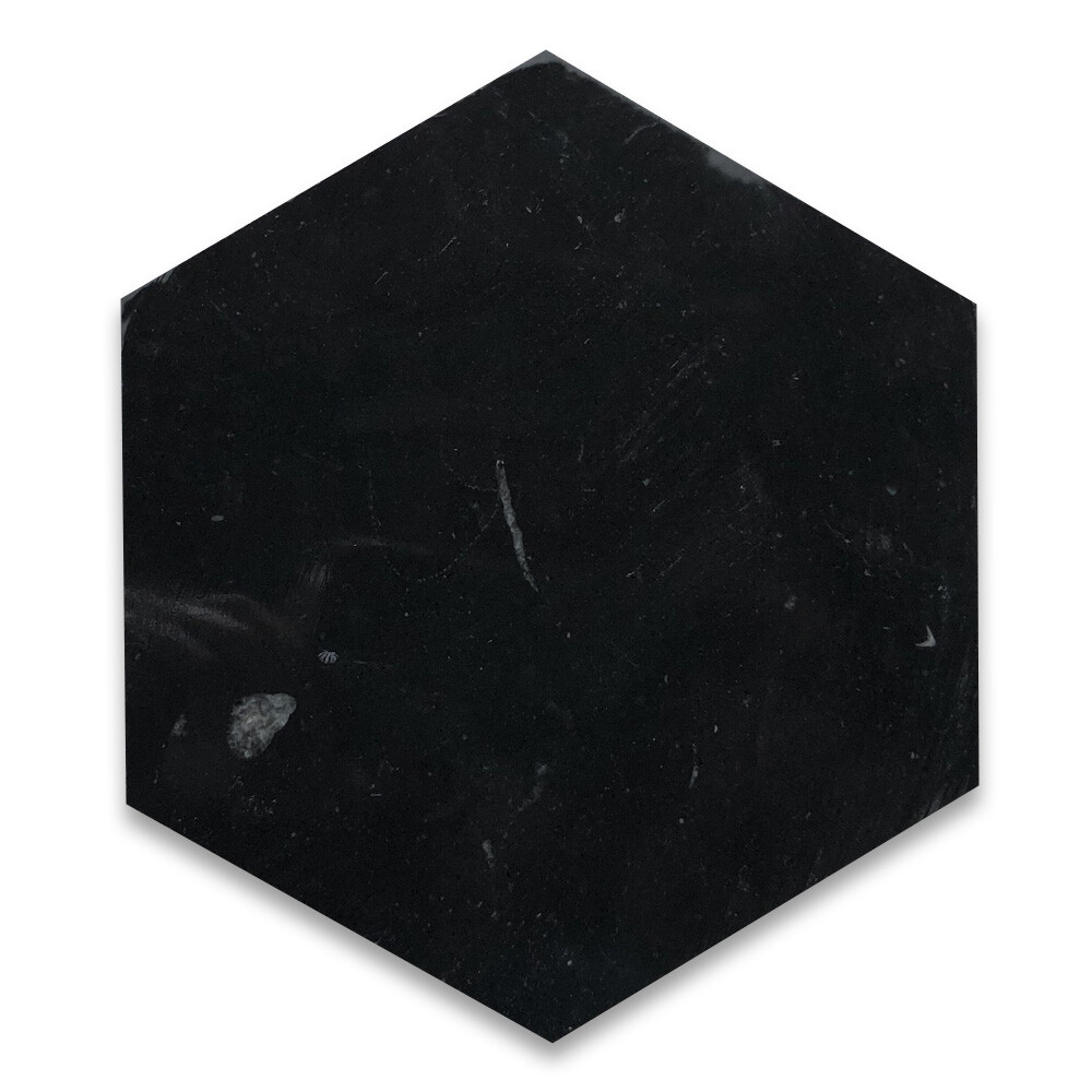 N36H Nero Marquina Black Marble 6 inch Hexagon Tile Honed
