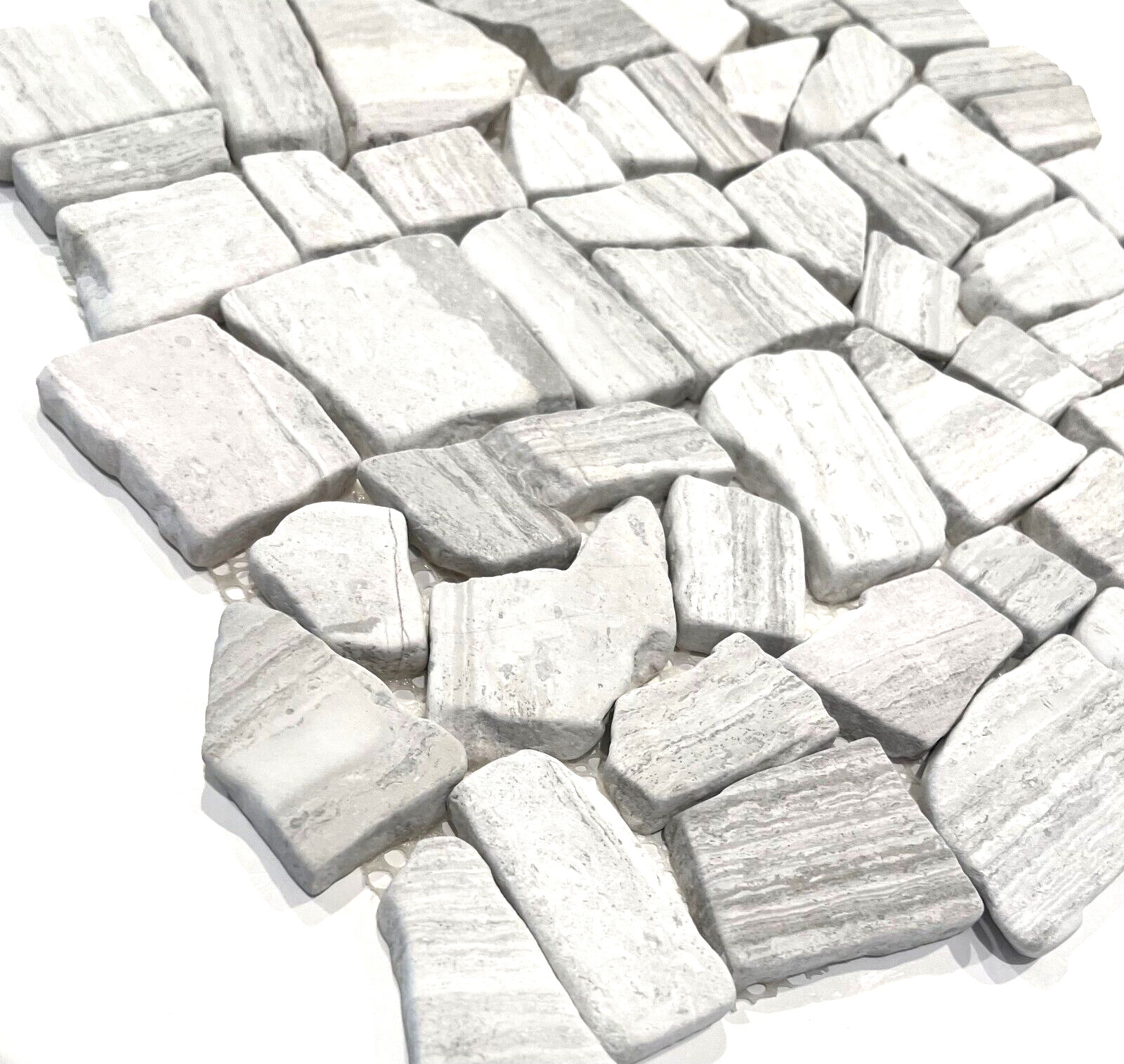 Chenille White Marble 12×12 Tumbled Flat Pebble Stone Mosaic Floor and Wall Tile