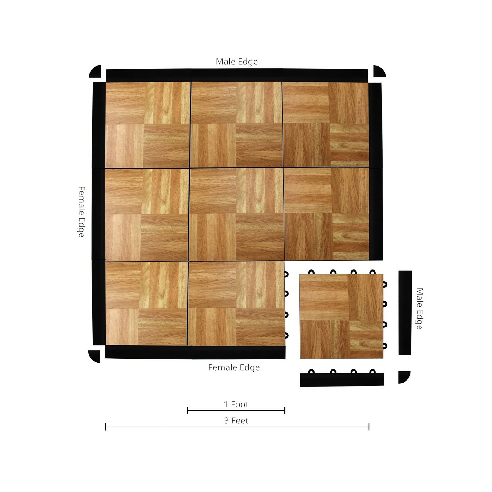 FlooringInc Practice Dance Tiles Kits with Edges, 12″x12″ Tiles, 11 Floor Sizes
