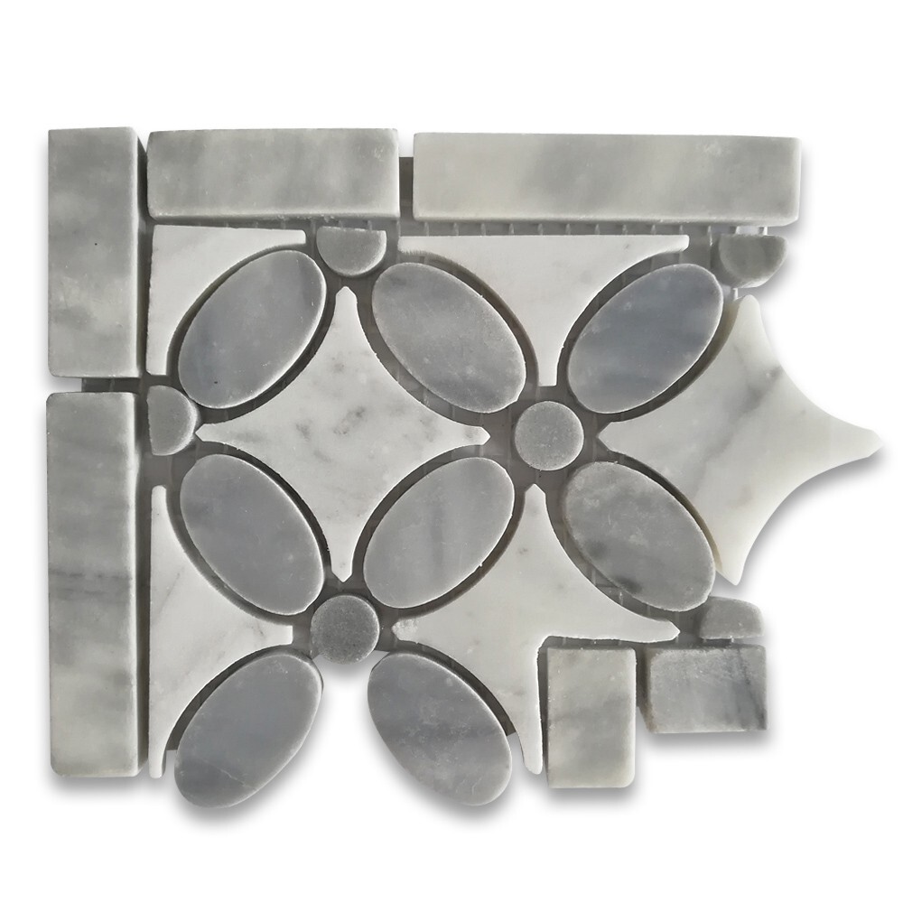 C9C7CXP Flower Mosaic Accent Tile Carrara White Carrera Marble Gray Polished