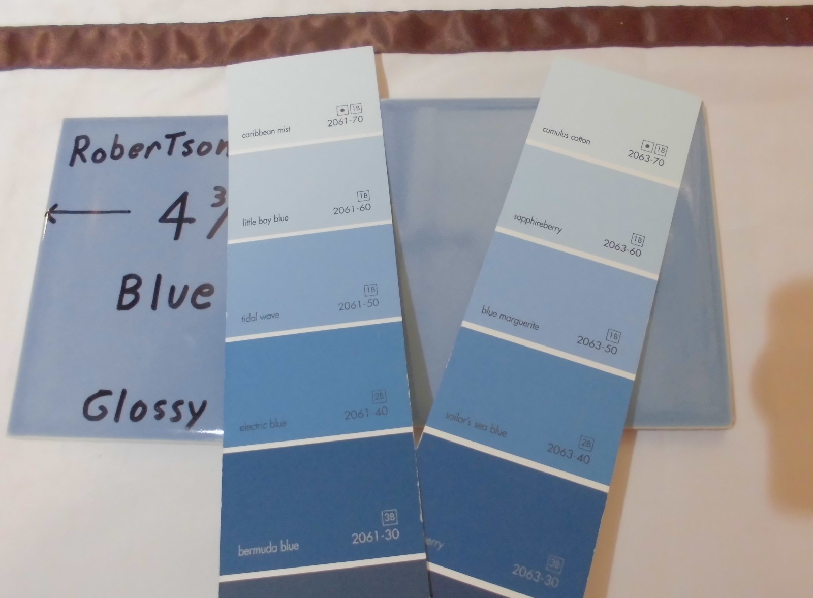 1 pc. Vintage Glossy Ceramic Tile *Blue* 4-5/16″ by Robertson Co. touch of gray