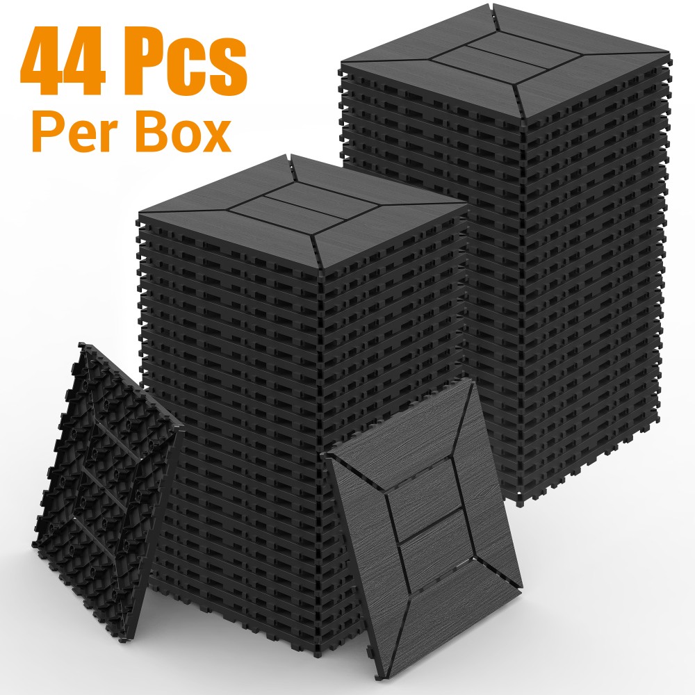 12 Inch Interlocking Deck Tiles Dark Gray Polypropylene DIY Floor Tiles