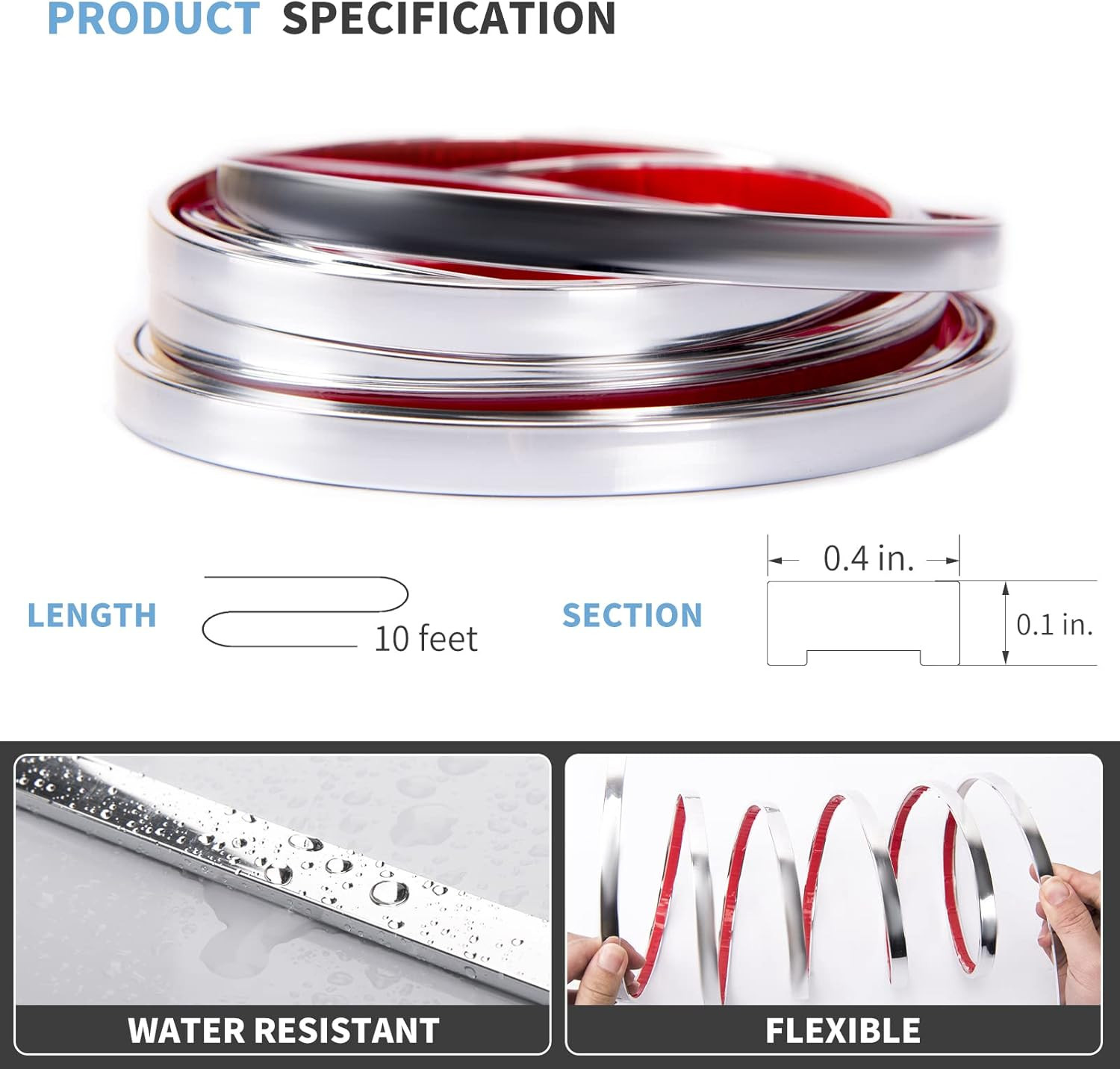 Art3D 10 Ft Peel and Stick Flexible Vinyl Molding Trim for Wall Tile Edges, Kitc