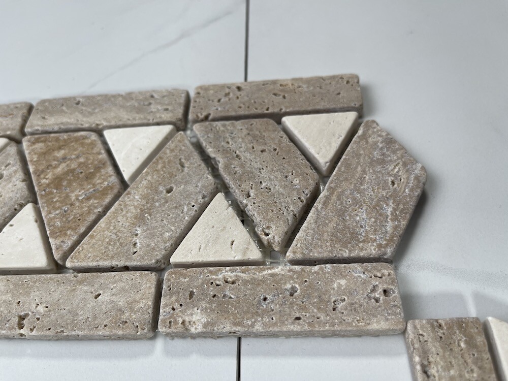 B0094T Marble Mosaic Border Accent Listello Tile Piza Tan 4.1×11.3 Tumbled