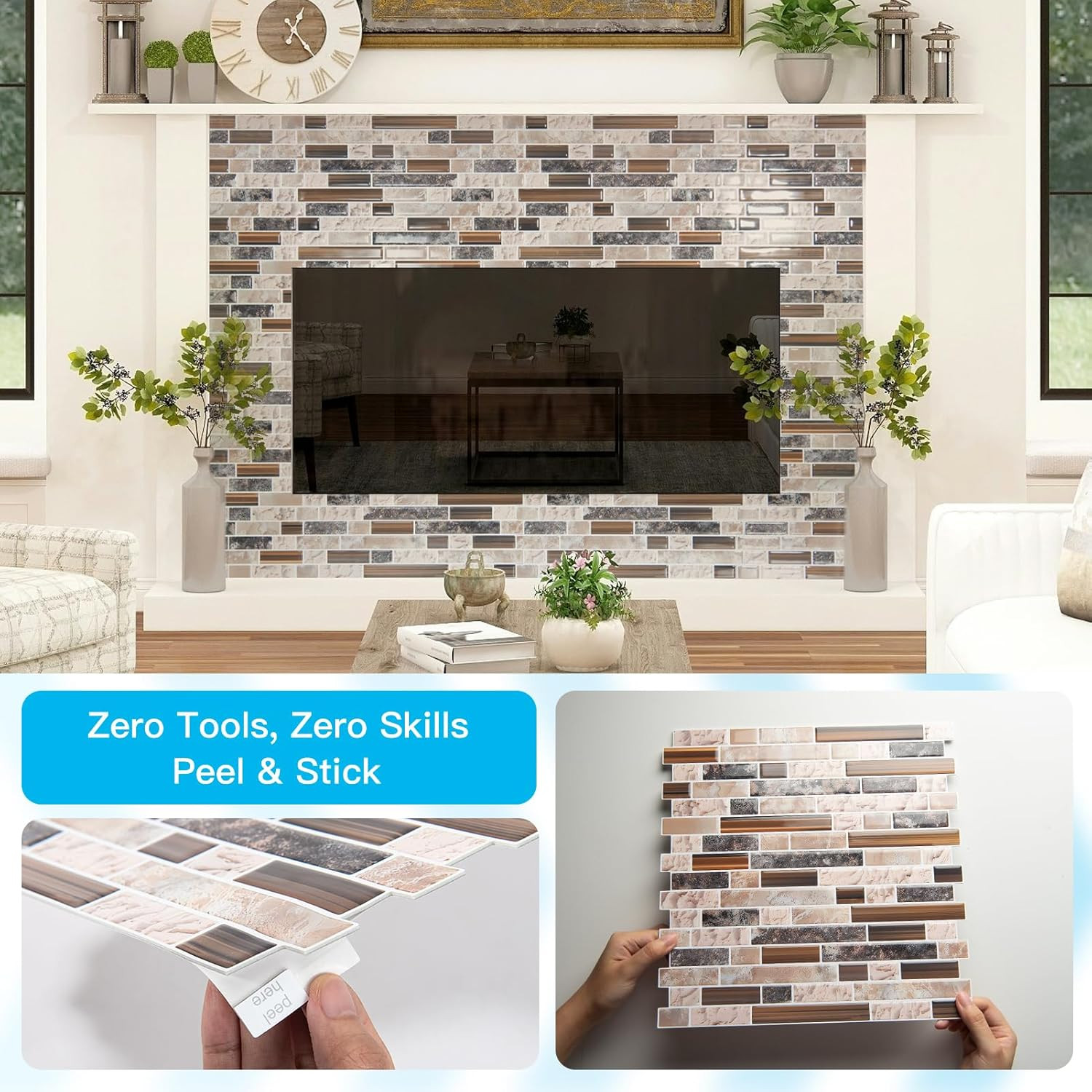 10-Sheet Heavy-Duty Peel and Stick Backsplash, Waterproof Wall Tiles Stick on Ki