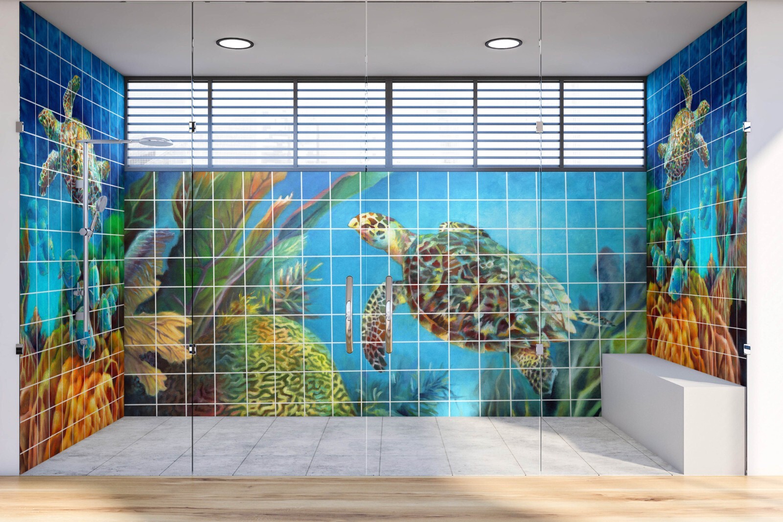 ceramic tile mural backsplash. Mediterranean sea Tuscany villa terrace garden