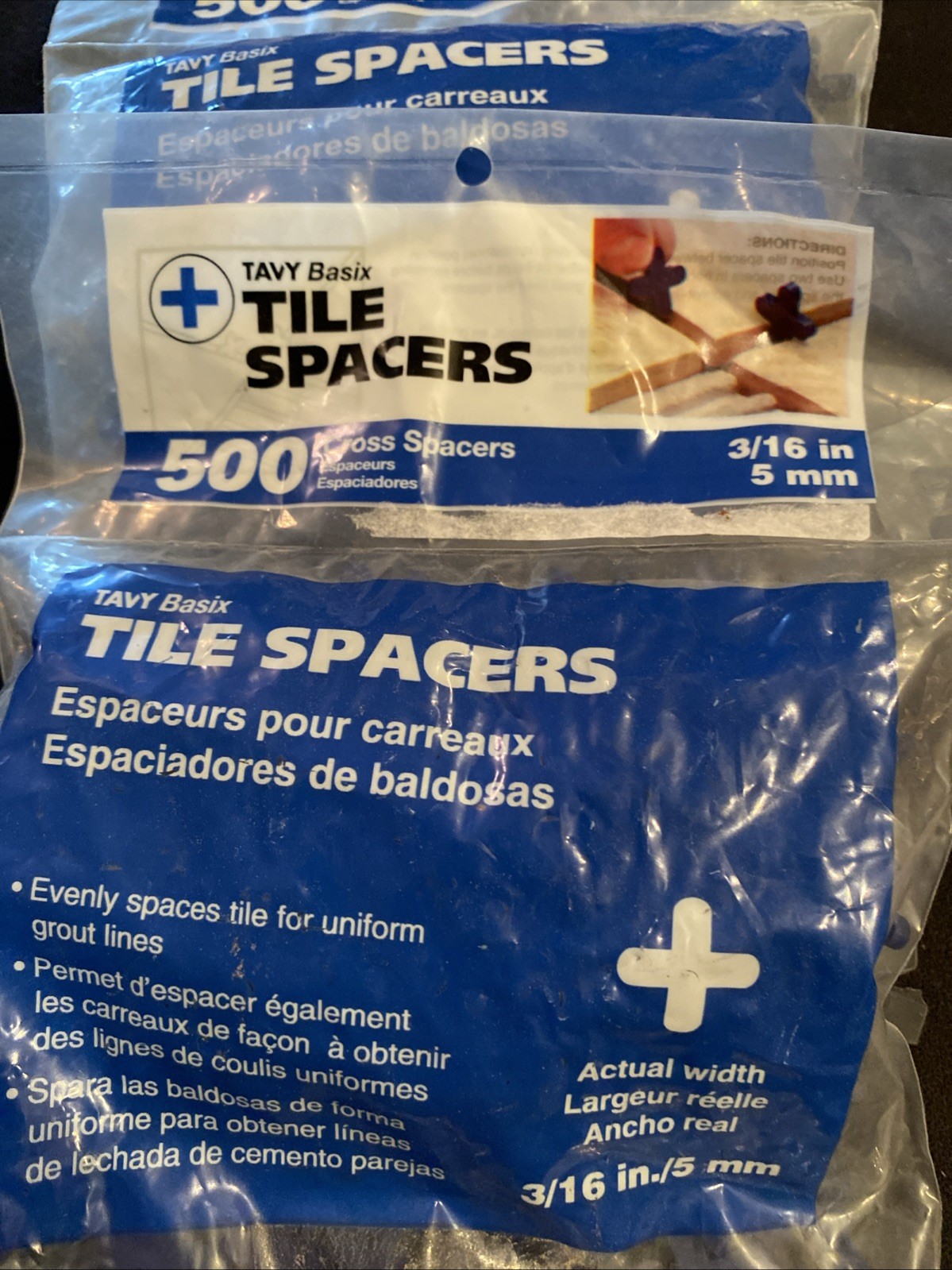 TAVY Basix 3/16 in (5mm) 500 pack Blue Cross Plastic Tile Spacers – 3 pkgs