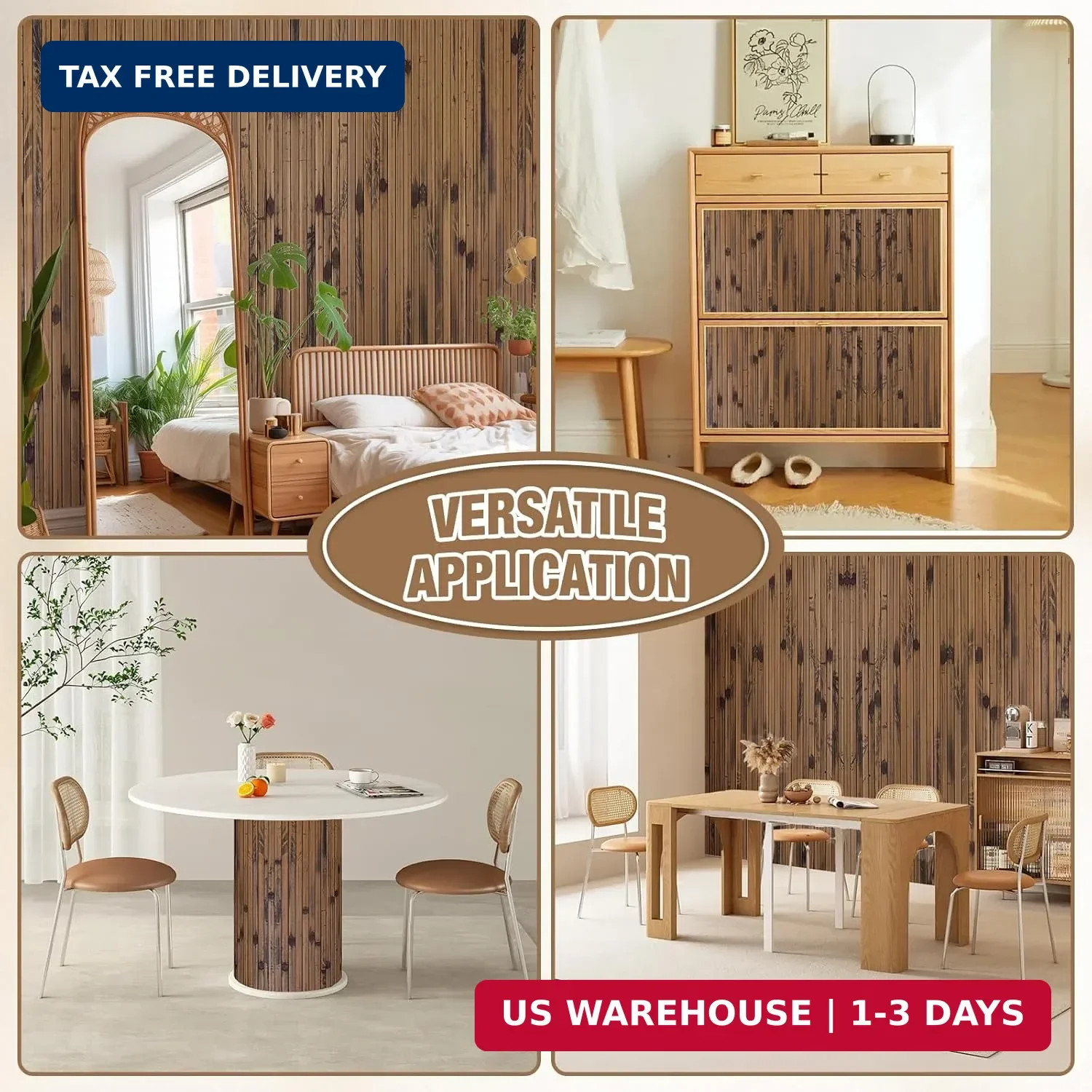 Natural Bamboo Wall Panel for Interior Wall Decor, Pole Wrap Wainscoting Interio