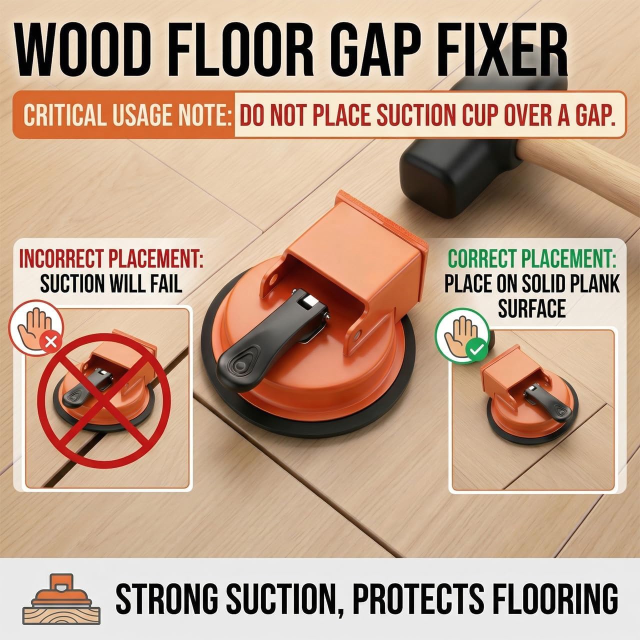 Floor Gap Fixer Tool with Suction Cup for Hardwood-Laminate and Vinyl Flooring