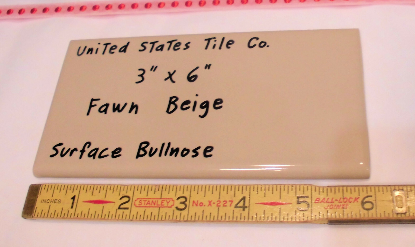 1 pc. Fawn Beige: 3″ X 6″ Glossy Bullnose Ceramic Tile: New Stock, Made USA