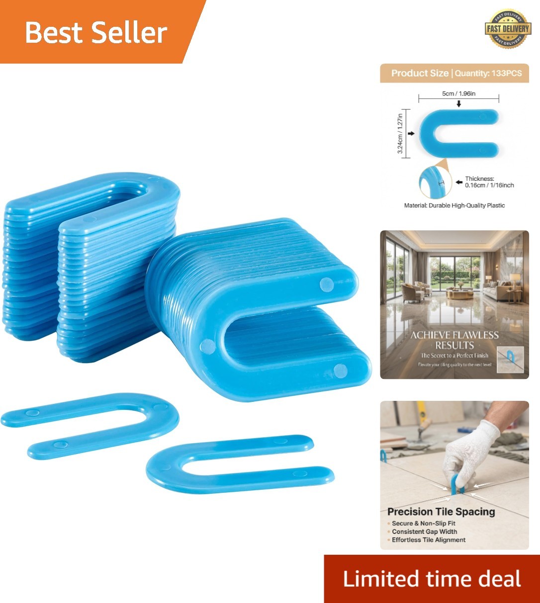 Modern Blue Tile Spacers – 133PCS U-Shaped PVC Shim for Easy Installation