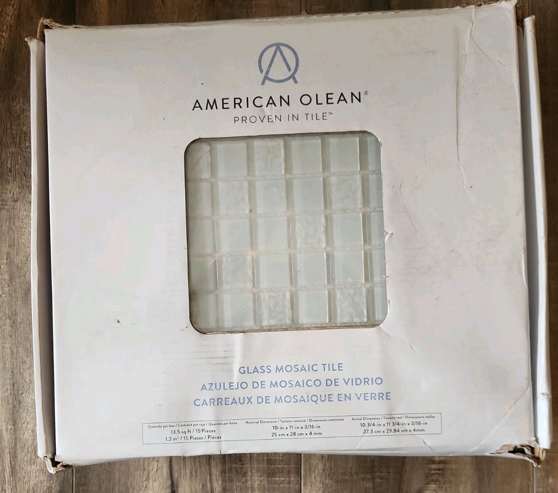 Individual Pc American Olean Glass Mosaic Tile 11″X10″ Longshore Mist Crackle