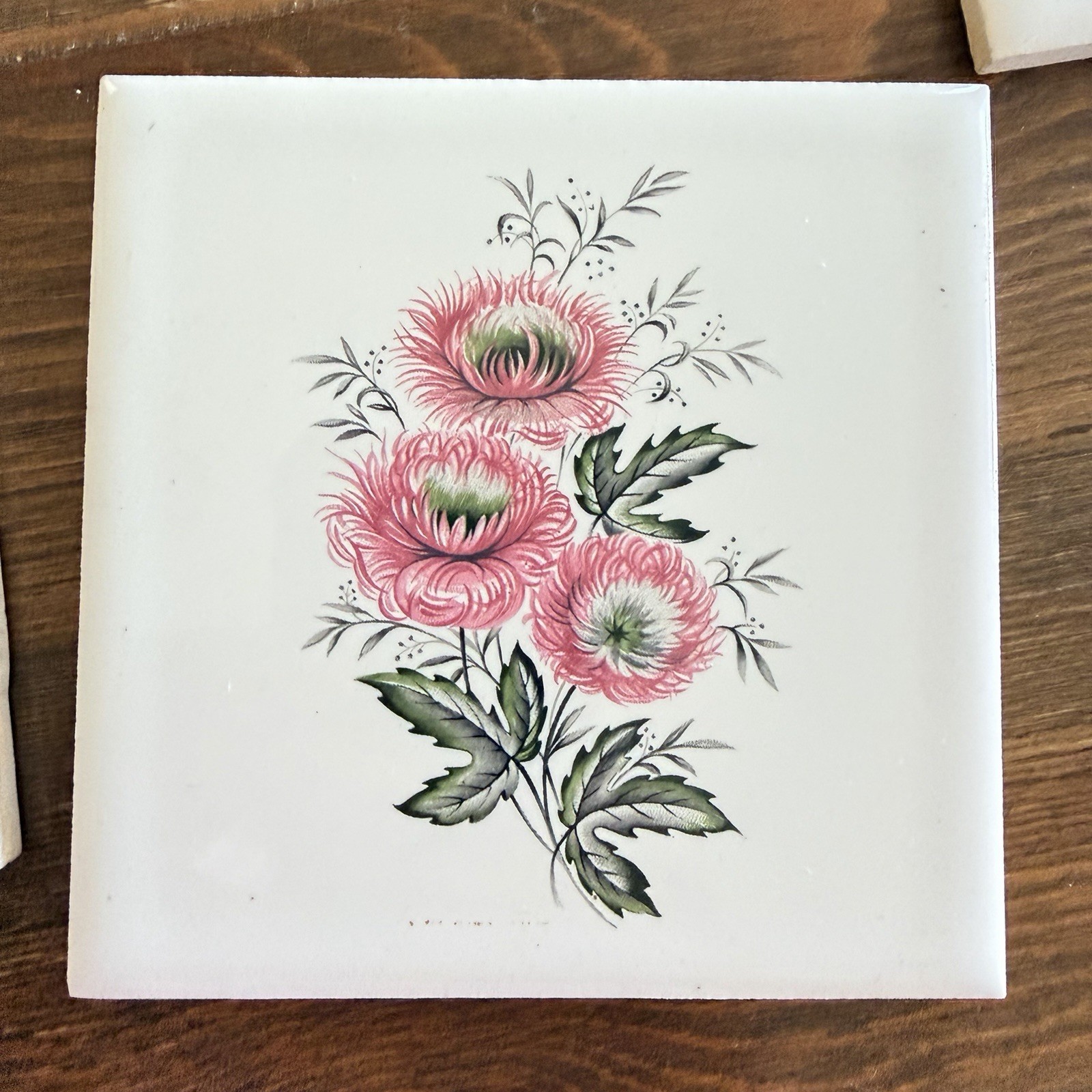 Vintage Ceramic Tiles Florals 4.5 “X 4.5” Made In Canada Set Of 5