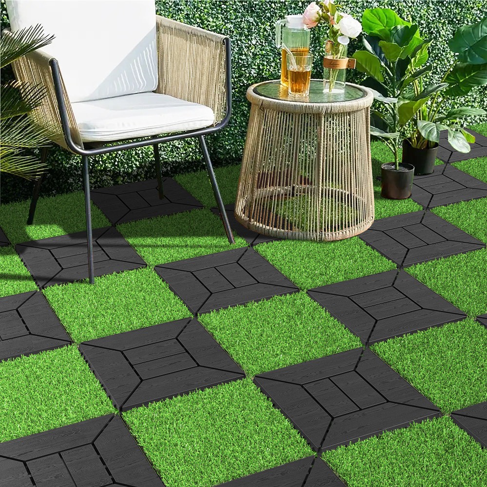 12 Inch Interlocking Deck Tiles Dark Gray Polypropylene DIY Floor Tiles