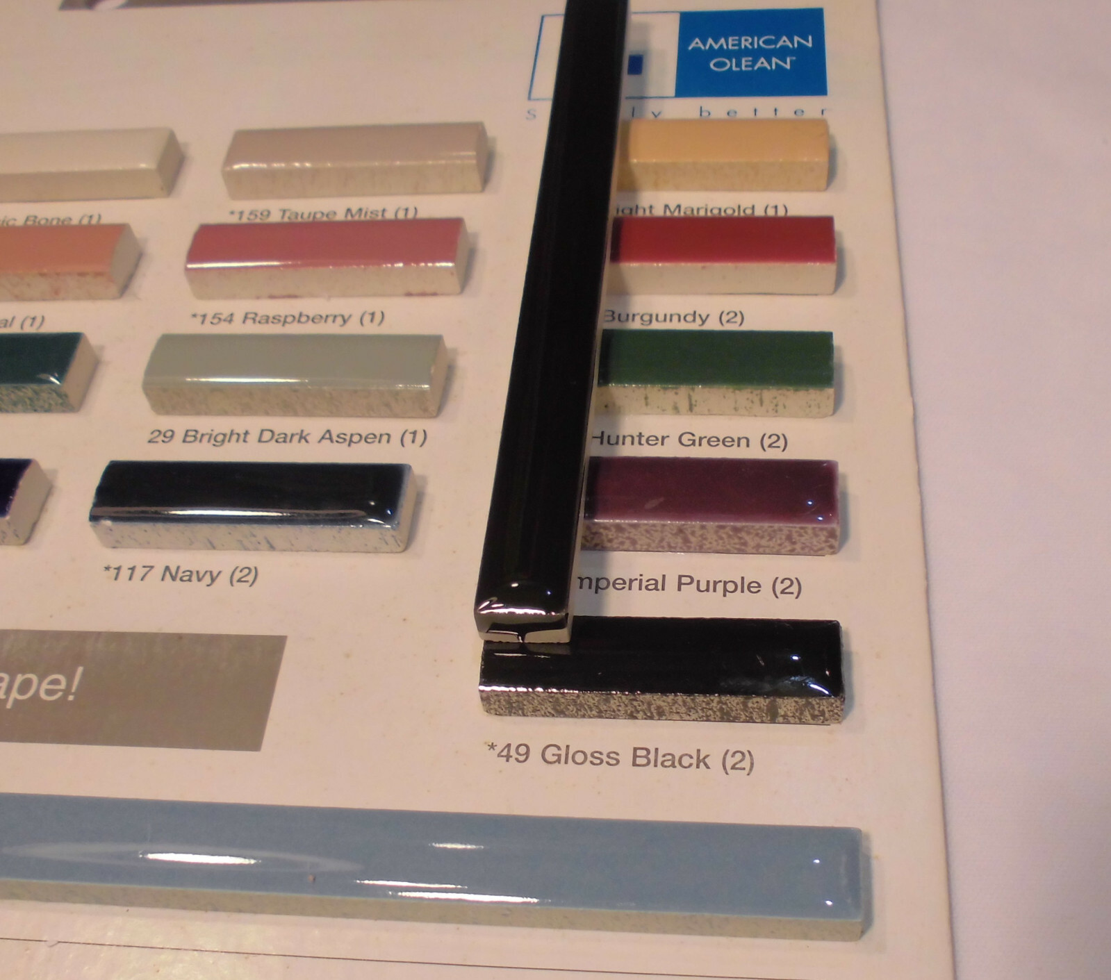 1 pc. Gloss Black: Ceramic Liner-Sizzle Tile 1/2″ X 6″ by American Olean, NEW