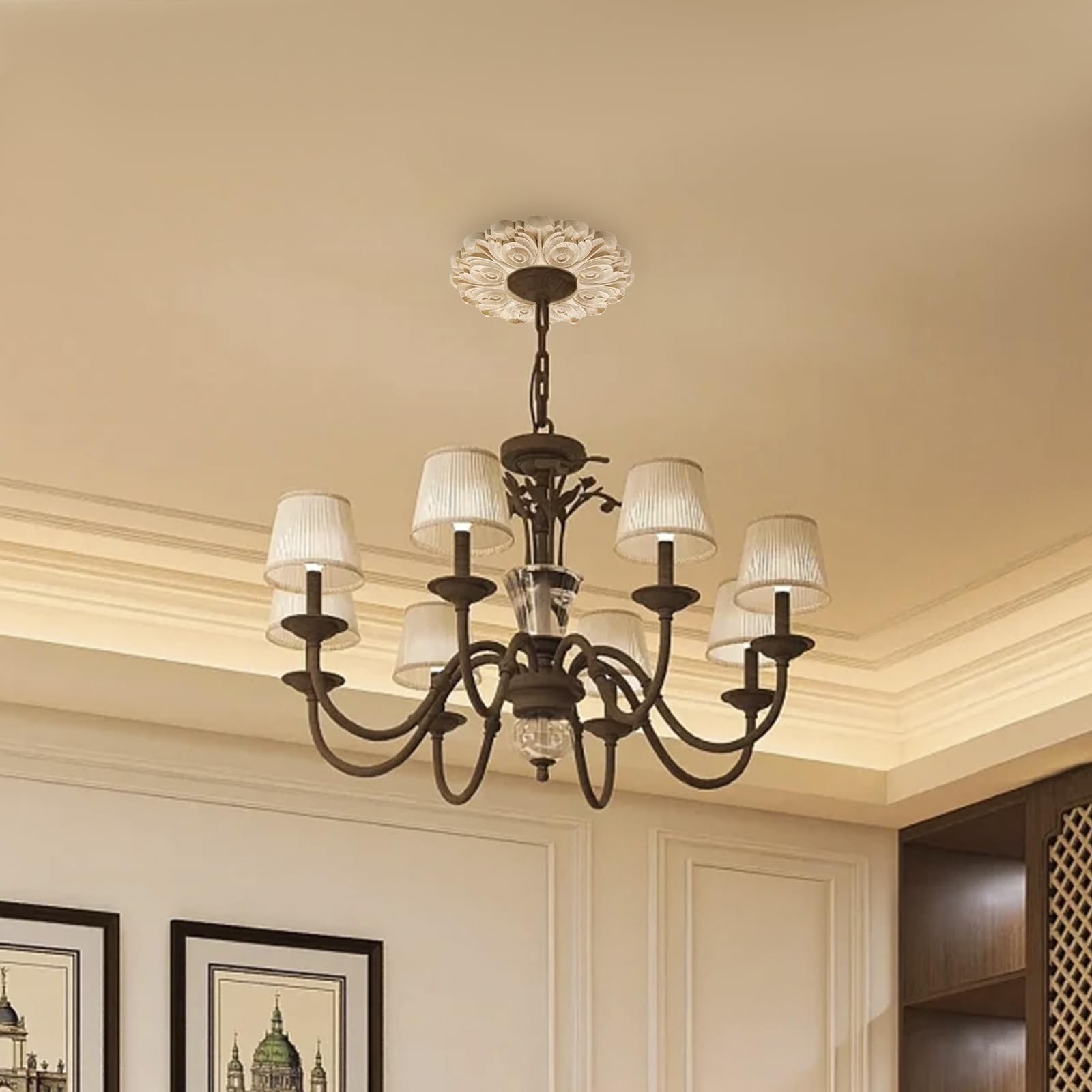 Antrader Ceiling Medallion,Home 3.1″ ID x 7.9″ OD-style 3, Wood Color