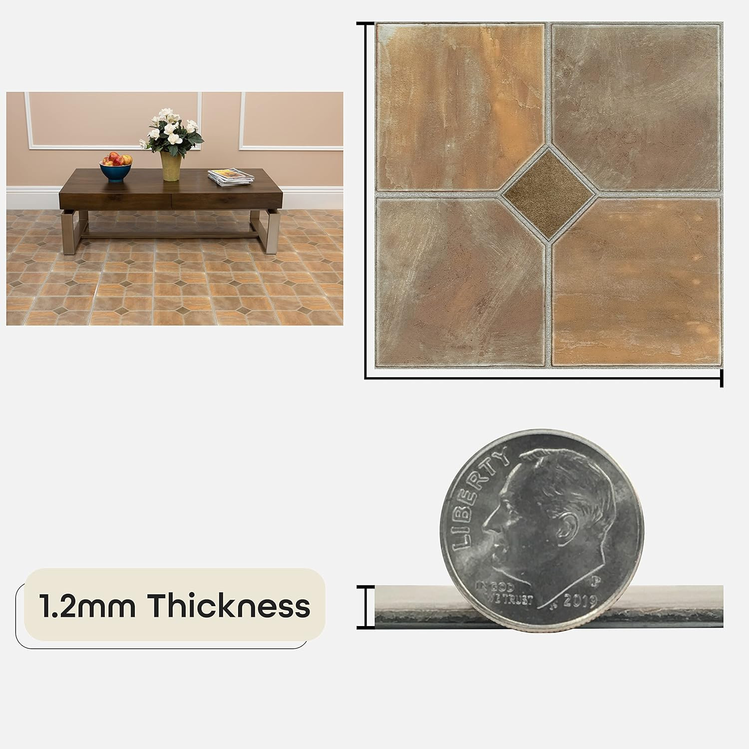 Nexus Self Adhesive 12-Inch Vinyl Floor Tiles, 20 Tiles – 12″ X 12″, Rustic Slat