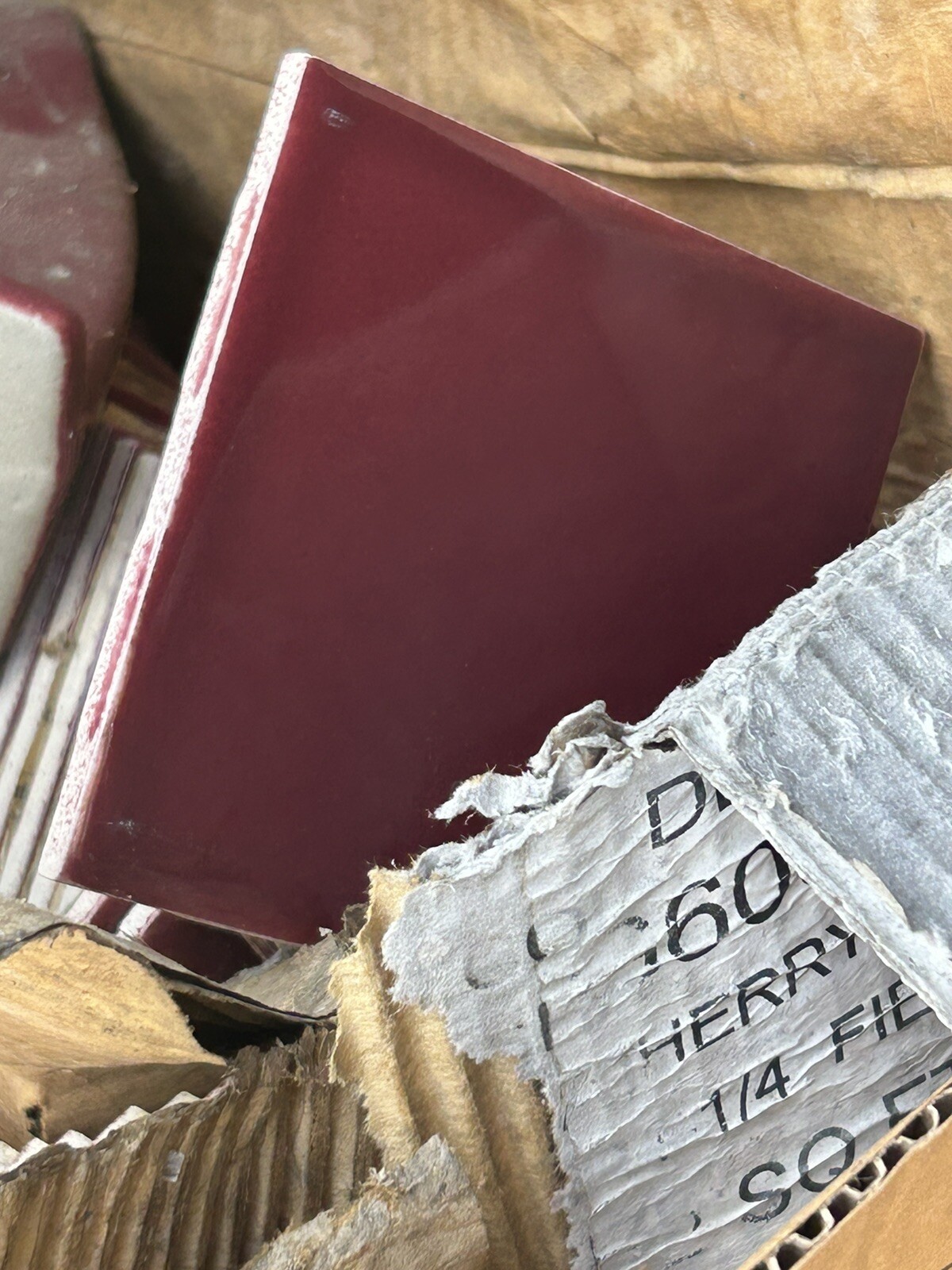 Huntington Tile Burgundy or Maroon 4 1/4” Vintage Field Tile – New Old Stock