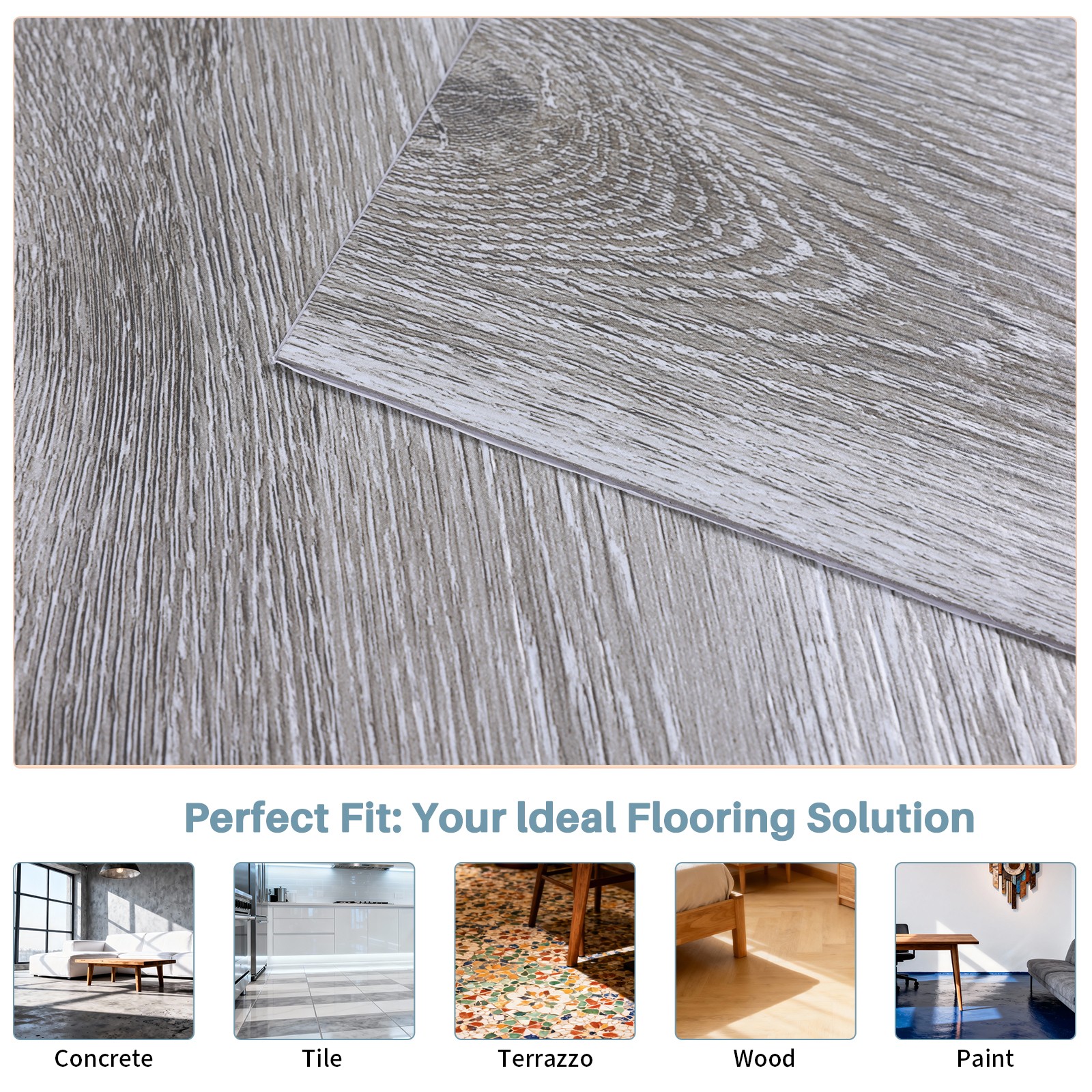 50PCS Peel & Stick Vinyl Floor Tiles 12×12″ Waterproof DIY Flooring for Kitchen