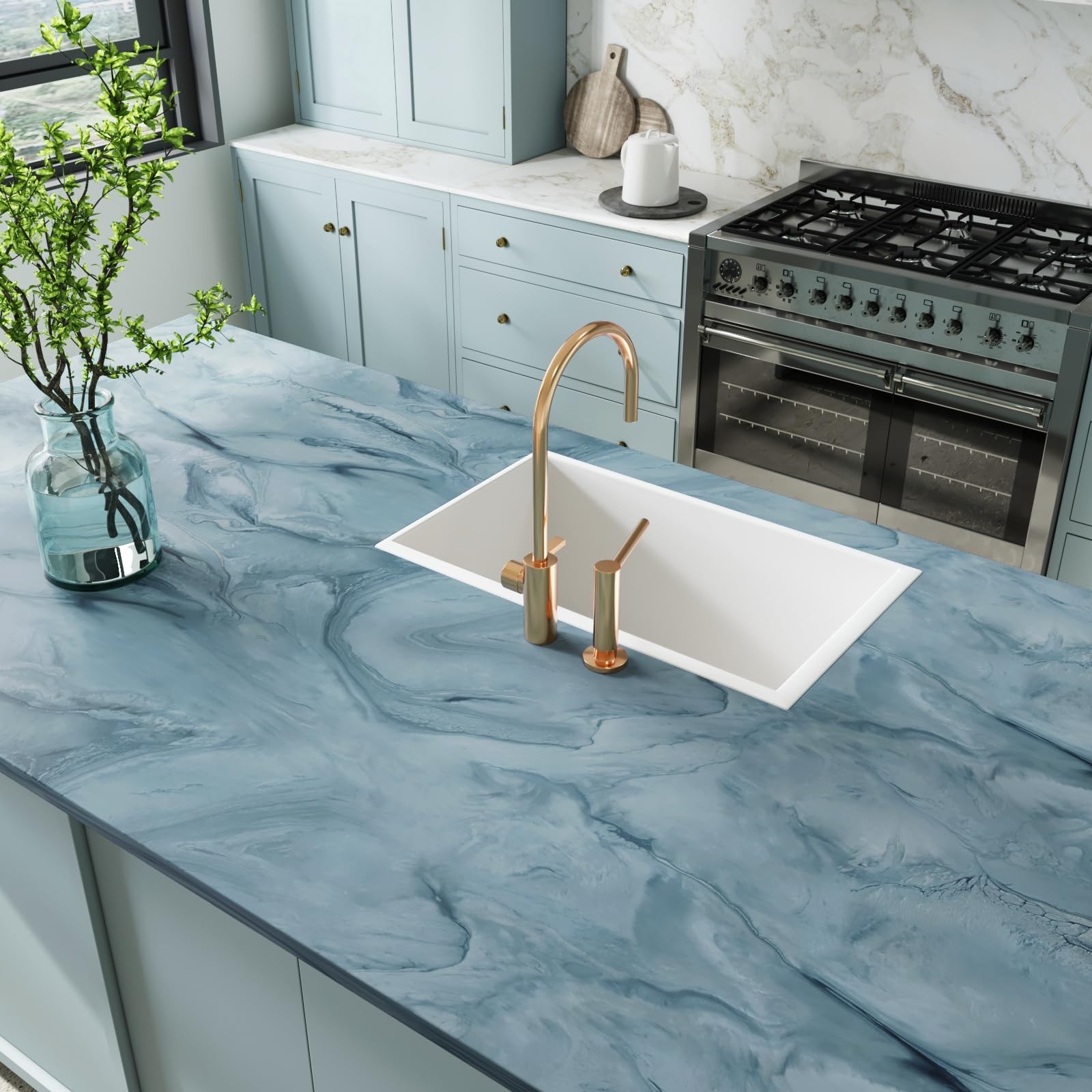 CRE8TIVE Teal Liquid Marble Contact Paper for Countertops Waterproof Matte Ma…