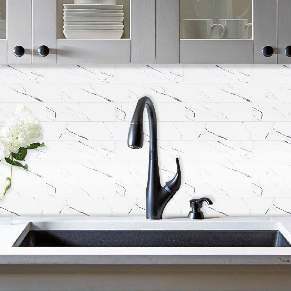 White Marbled Stone 10.83 In. X 11.81 In. SPC Peel and Stick Backsplash Tile (0.