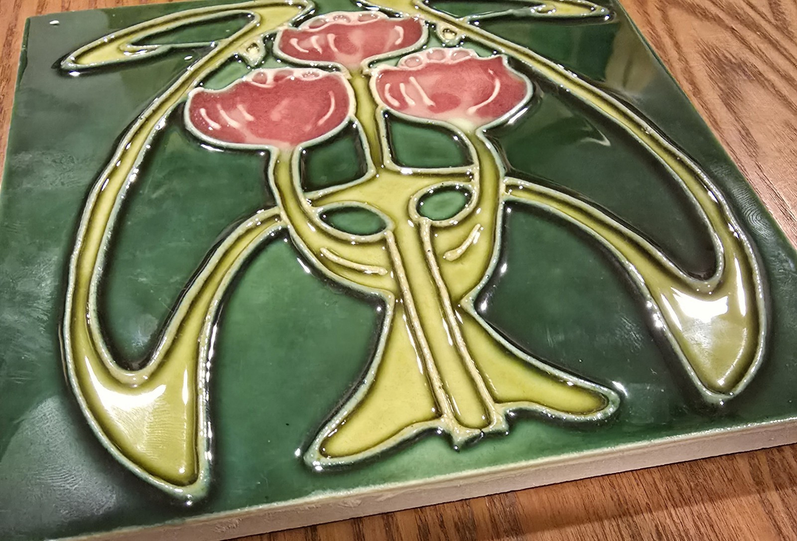 Art Nouveau Vintage Ceramic Tile Majolica Reproduction More Available Green