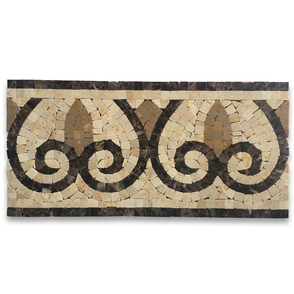 B0077P Marble Mosaic Border Listello Accent Tile Chandelier Emperador 5.9×12