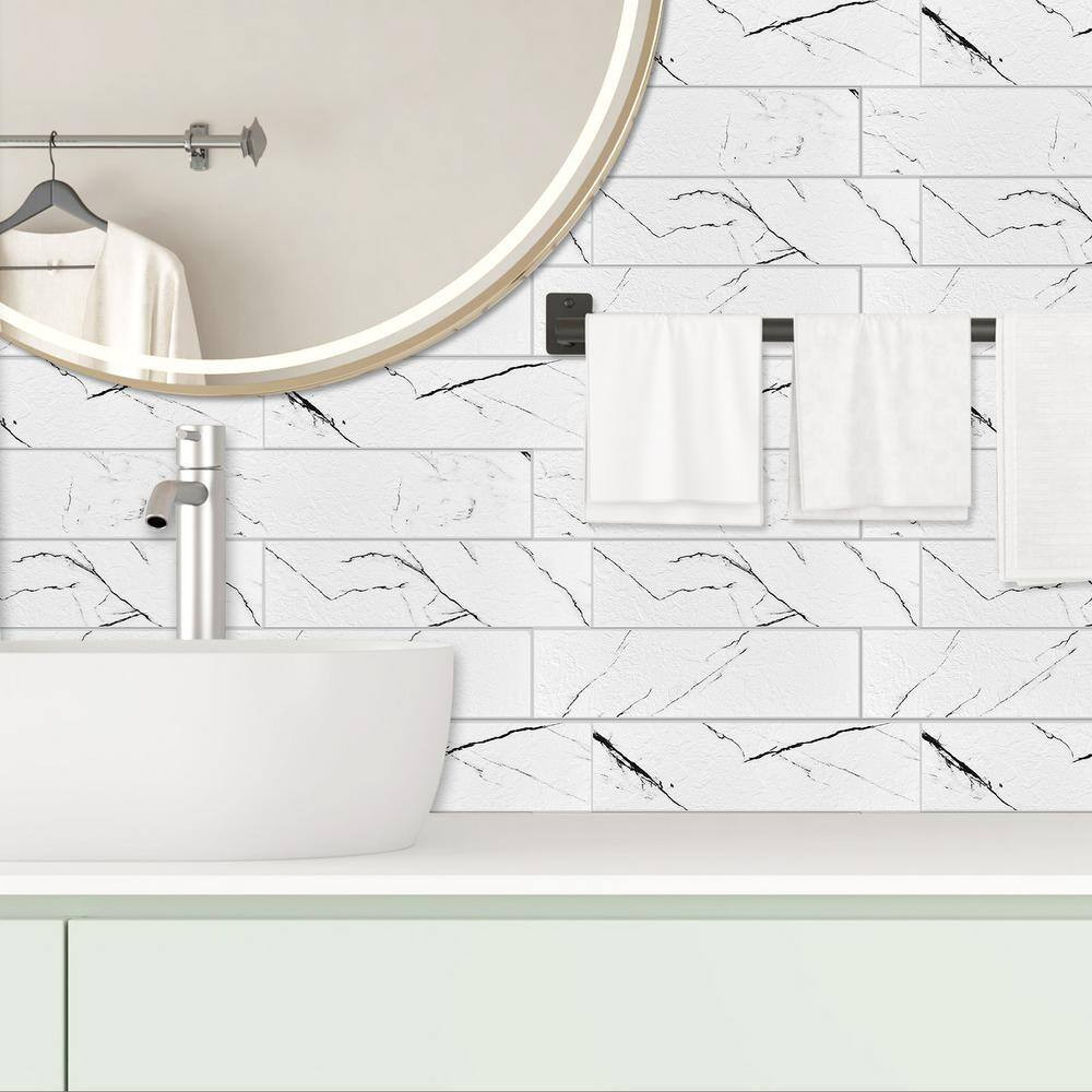 White Marbled Stone 10.83 In. X 11.81 In. SPC Peel and Stick Backsplash Tile (0.