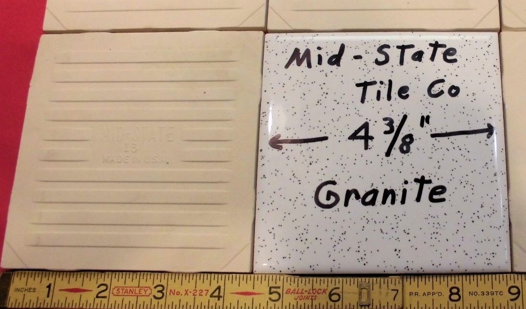 1 pc. White with dark specks…Glossy Ceramic Tile by Mid-State Co. 4-3/8″ NOS
