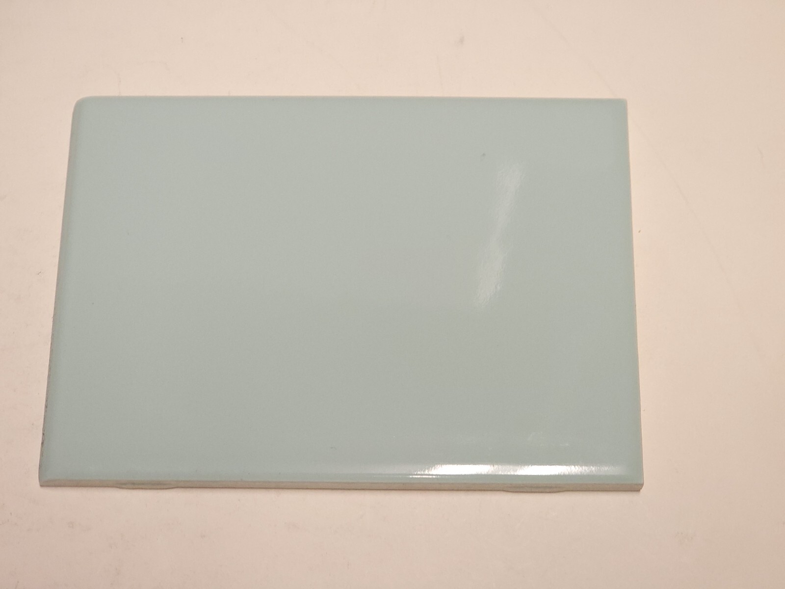 Vtg AO Ceramic Tile WIDE Rectangle 4 1/2″ x 6″ Lt. Blue-Green Gloss Bullnose NOS