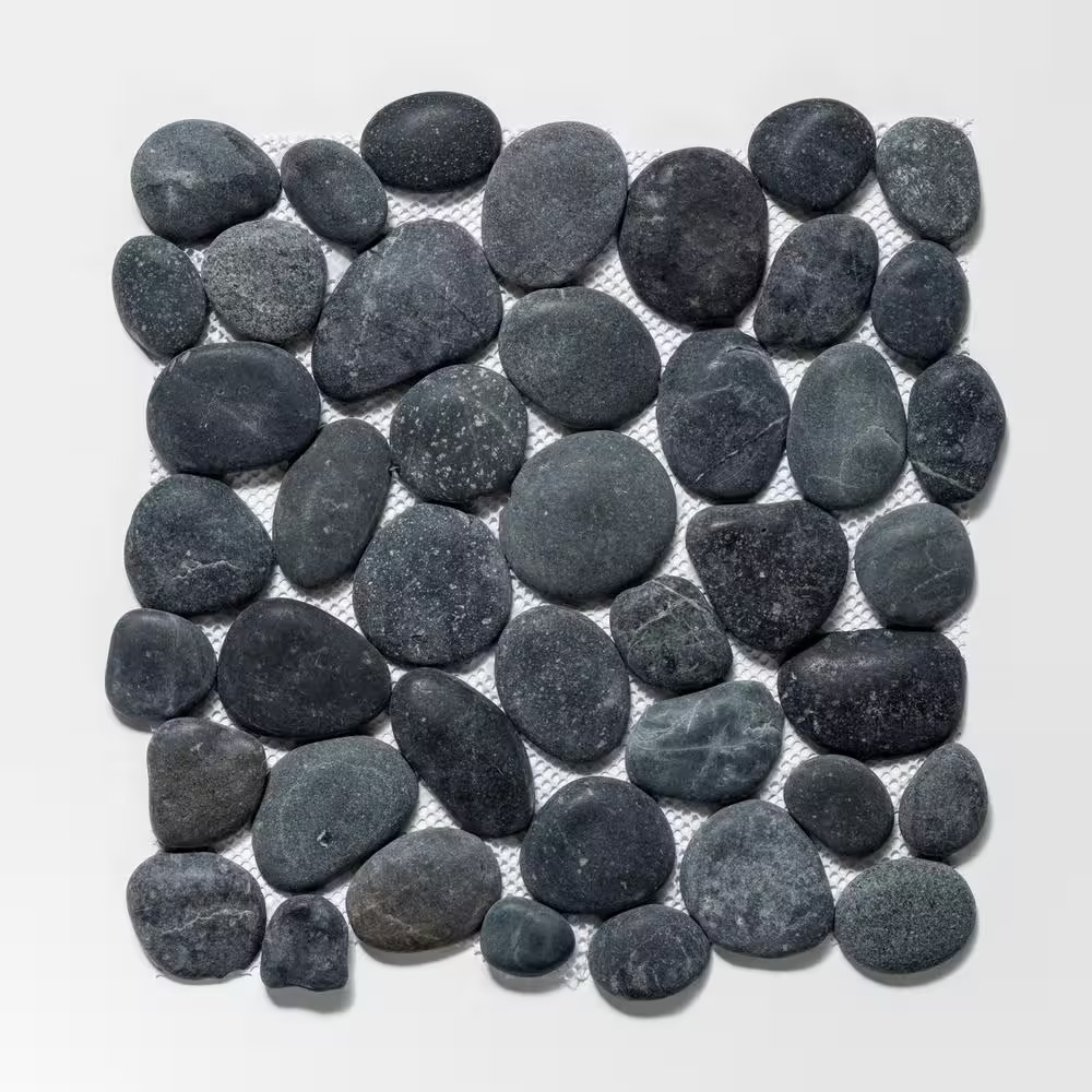 Classic Pebble Tile Black 11-1/4 In. X 11-1/4 In. X 12.7 Mm Mesh-Mounted Mosaic
