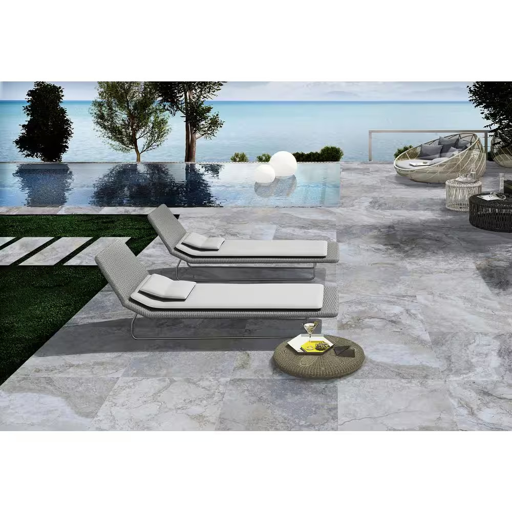 Argento Travertino 2 Cm. X 24 In. X 24 In. Matte Porcelain Stone Look Paver Tile