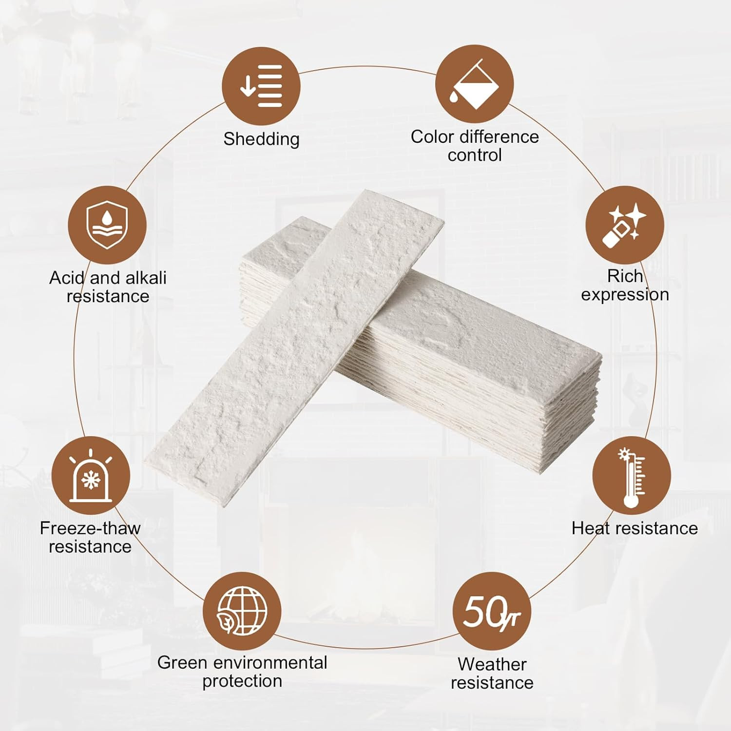Faux Thin Brick 3D Wall Tiles, 4 Pcs, Eco-White, Lightweight for Indoor/Outdoor