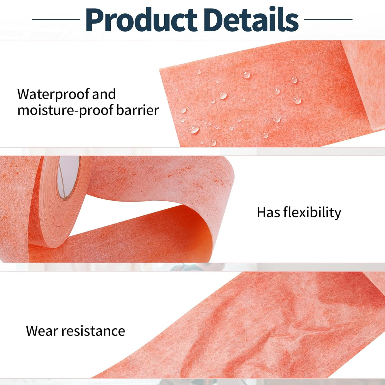 Waterproofing Membrane Band Roll, 24 Mil Thick, 3 Inch × 33 Ft Tile Floor Underl