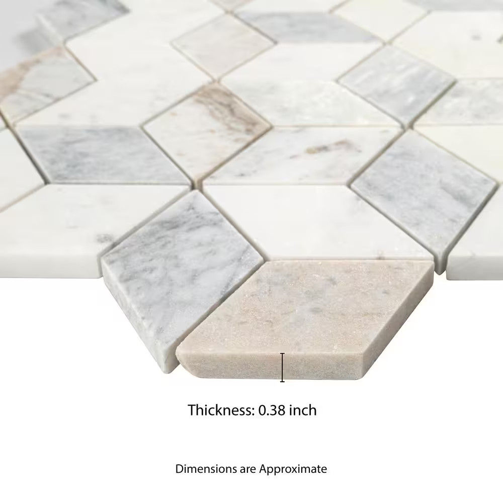 Arabescato Carrara Venato Cube 11 In. X 13 In. Mixed Marble Mesh-Mounted Mosaic