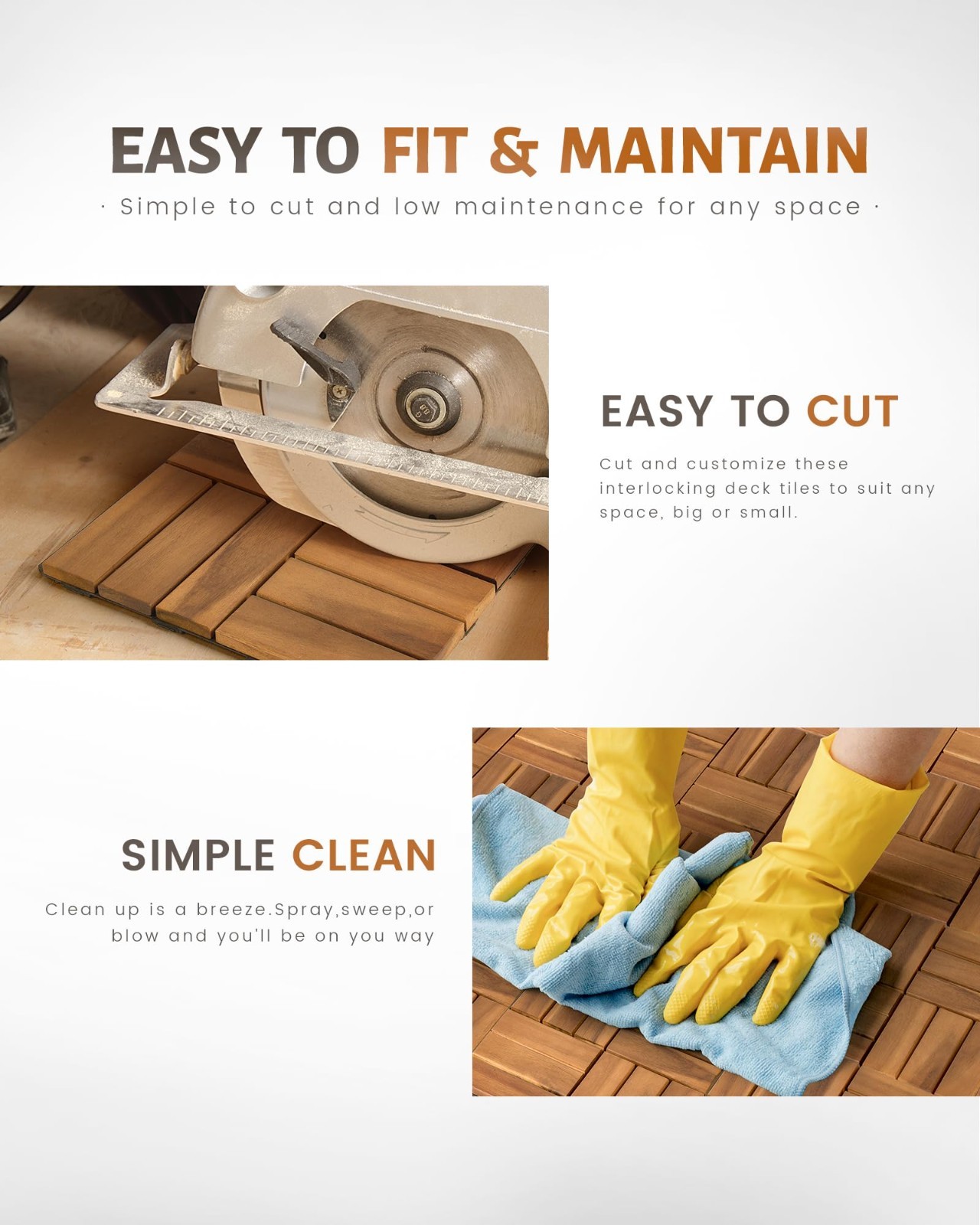 9 PCS Interlocking Deck Tiles 12″x12″ Acacia Wood Outdoor Flooring, Waterproof P