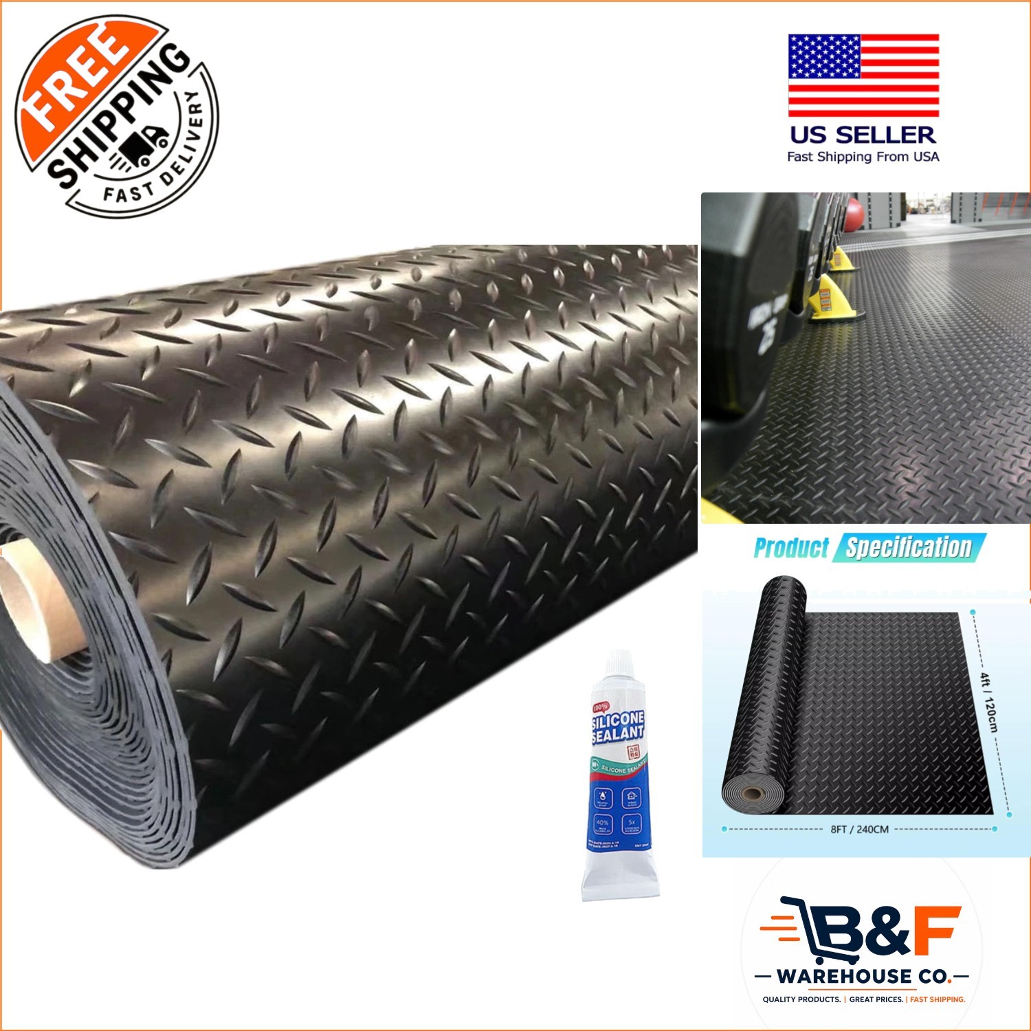 Durable 4×8 FT Rubber Flooring Roll – Easy Clean Waterproof Anti-Slip Material