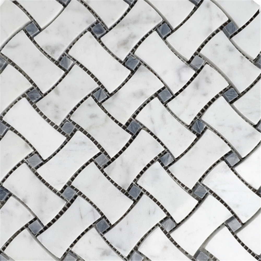 C677XP Carrara Venato Marble DogBone Basketweave Mosaic Gray Dots Tile Polish