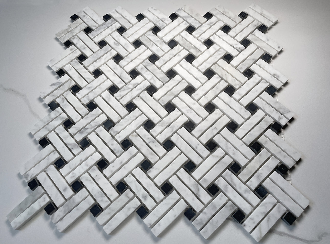 C691XH Carrara White Diagonal Basket Weave Stanza Marble Mosaic Tile Honed