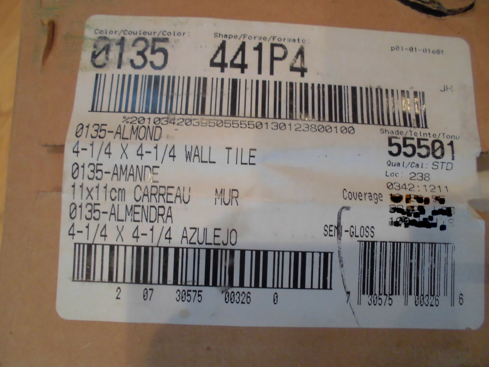 1 pc. *Almond #D-135* 4-1/4″, Glossy Ceramic Tile by Daltile Co. New Stock