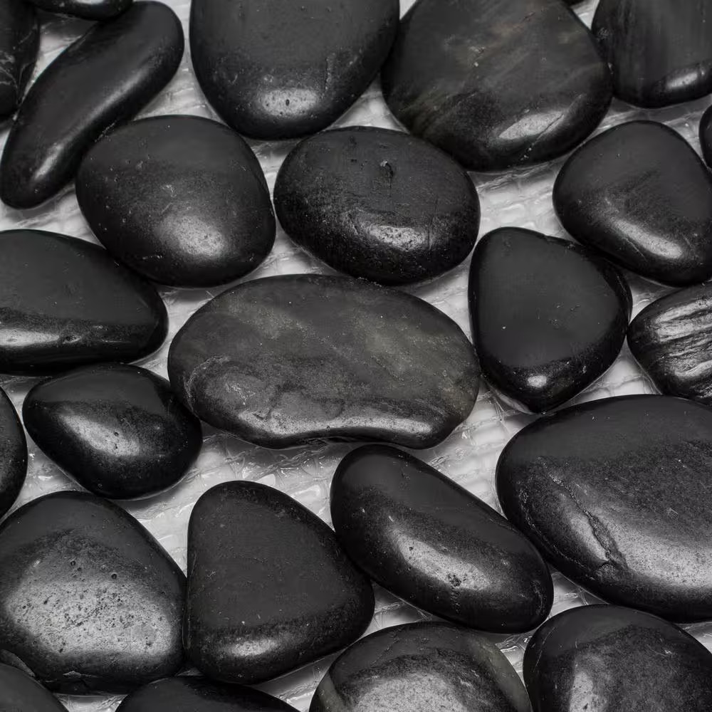 12 In. X 12 In. Black Mid-Polish Pebble Stone Floor and Wall Tile (5.0 Sq. Ft. /