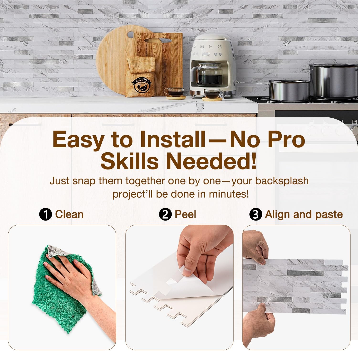 Peel and Stick Backsplash Tile Waterproof Removable PVC Wall Sticker 3D Faux …