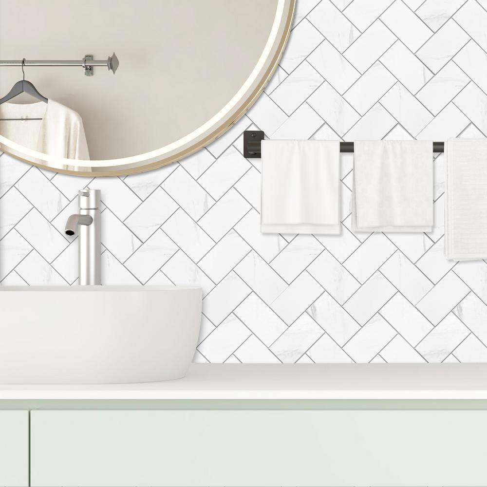 Marble 9.50 In. X 10.70 In. SPC Peel and Stick Backsplash Tile (0.7 Sq. Ft./Pack