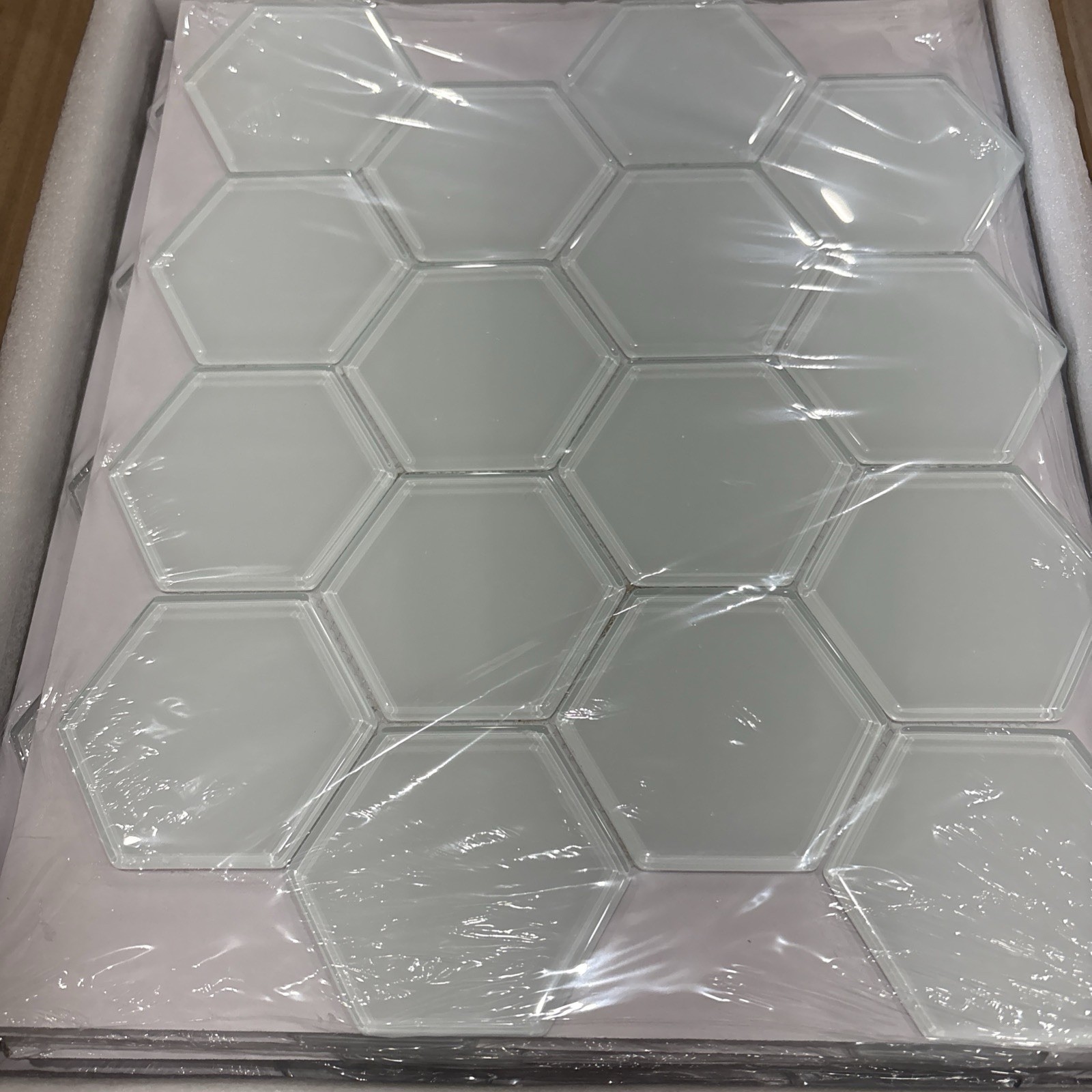 5 Sheets White Hexagon Glass MosaicTiles,12″ x 10″ Backsplash Tile